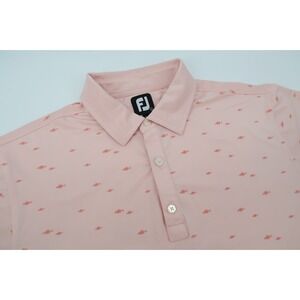 Footjoy Mens Large School‎ of Fish Print Lisle Pink Golf Polo Shirt Performance